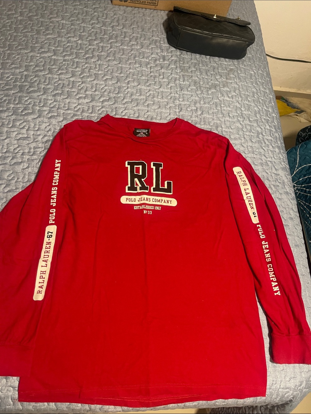 Ralph Lauren Red RL Polo Jeans Company Long Sleeve Tee